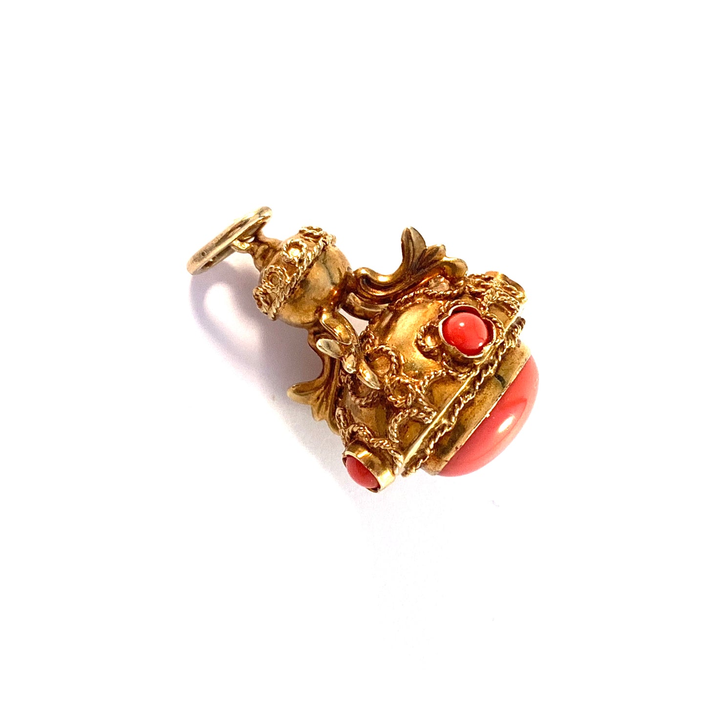 Austria c 1920s. Antique Etruscan Revival 14k Gold Coral Pendant.