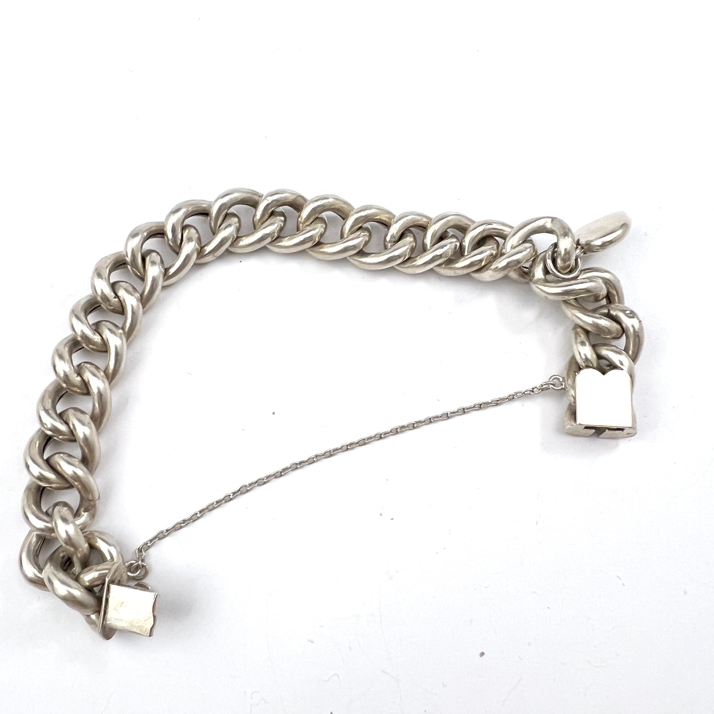 Sweden c 1940-50s. Sterling Silver Heart Charm Bracelet.