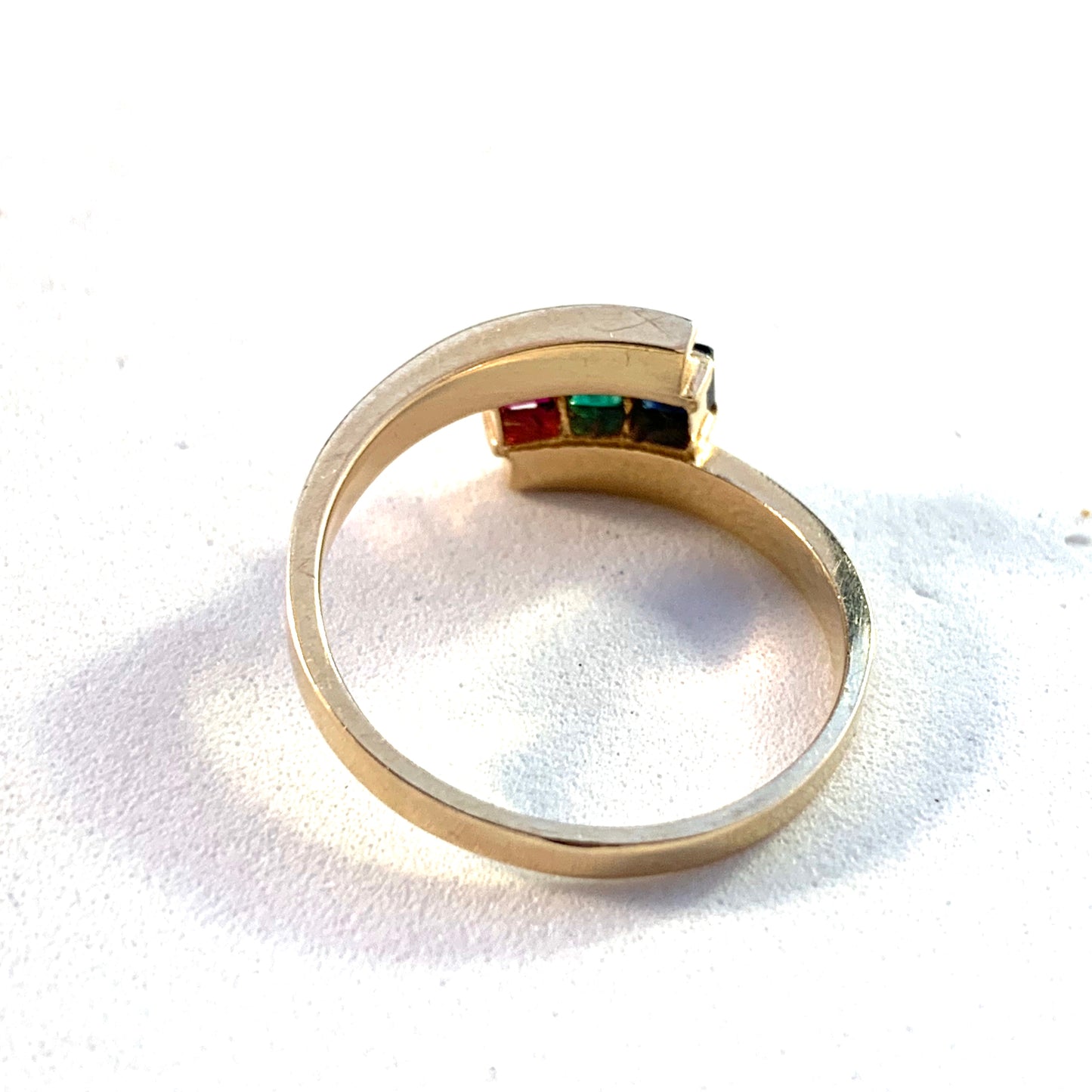 Vintage 14k Gold Synthetic Emerald, Sapphire Ring.