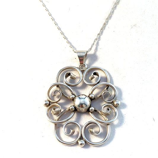 Mid Century Swedish Import Solid 830 Silver Pendant Necklace.