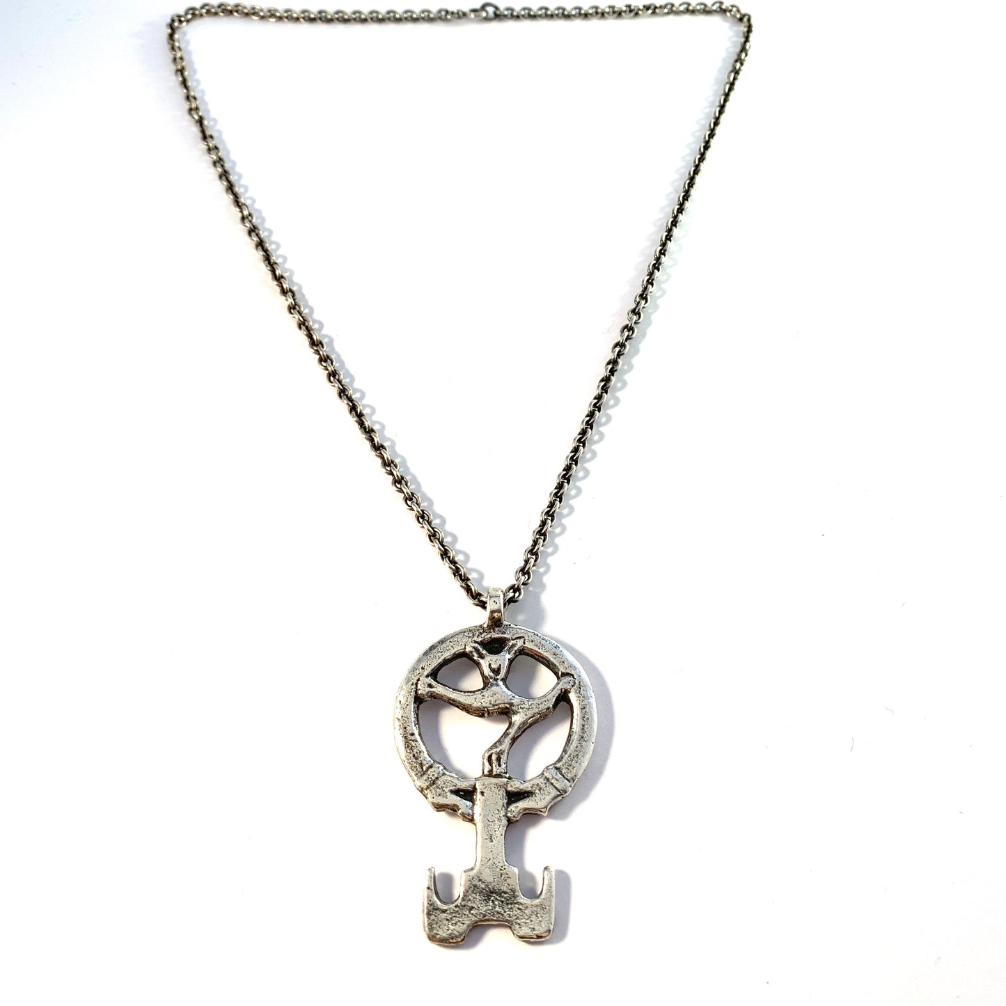 W A Bolin, Sweden 1970 Solid Silver Viking Copy Key to Valhalla Pendant Necklace