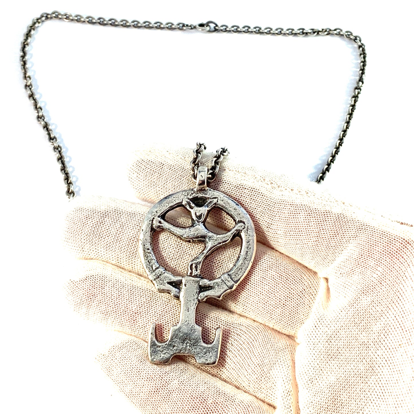 W A Bolin, Sweden 1970 Solid Silver Viking Copy Key to Valhalla Pendant Necklace