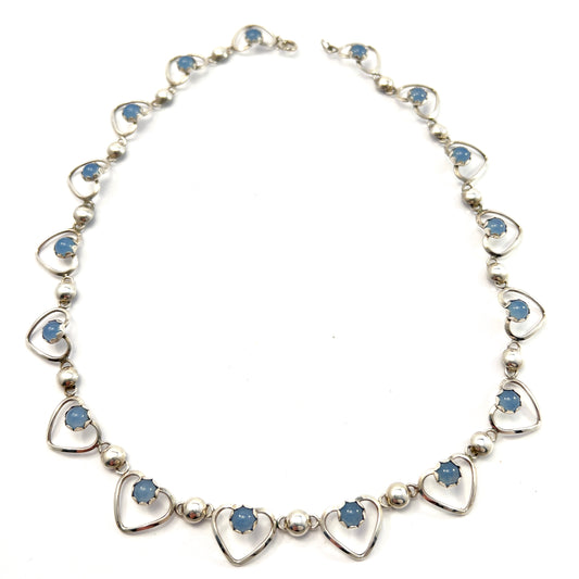 Alton, Sweden c 1950s, Sterling Silver Chalcedony Heart Necklace.