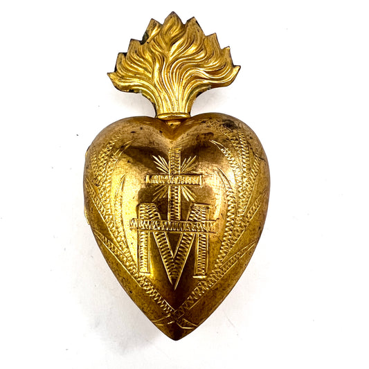 France Antique Ex-Voto Sacred Heart Catholic Relic Protection of Mary Locket Pendant