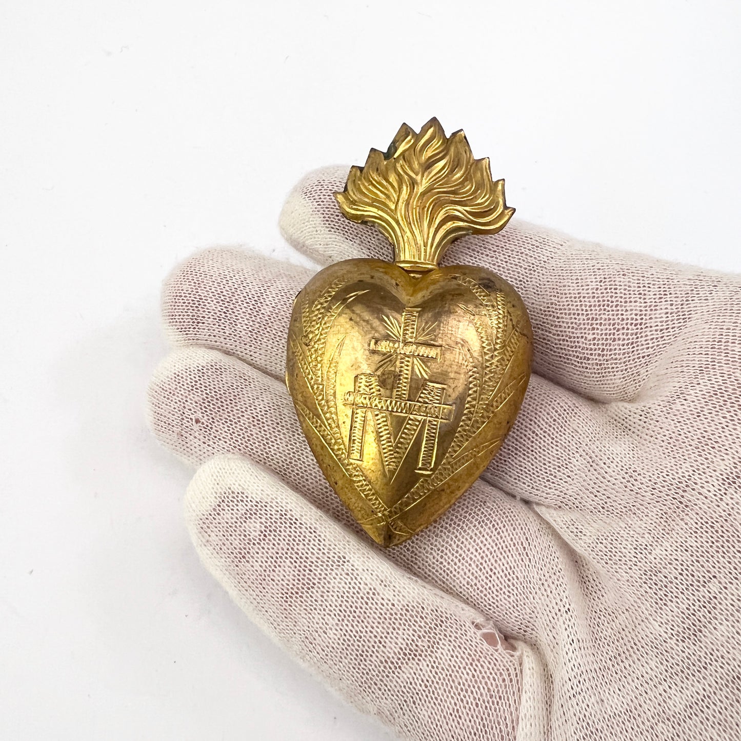 France Antique Ex-Voto Sacred Heart Catholic Relic Protection of Mary Locket Pendant