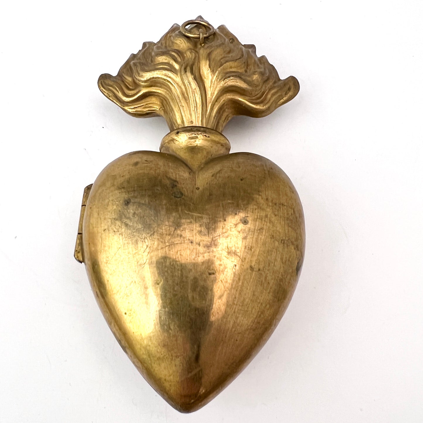 France Antique Large Ex-Voto Sacred Heart Catholic Relic Gilt Metal Pendant.