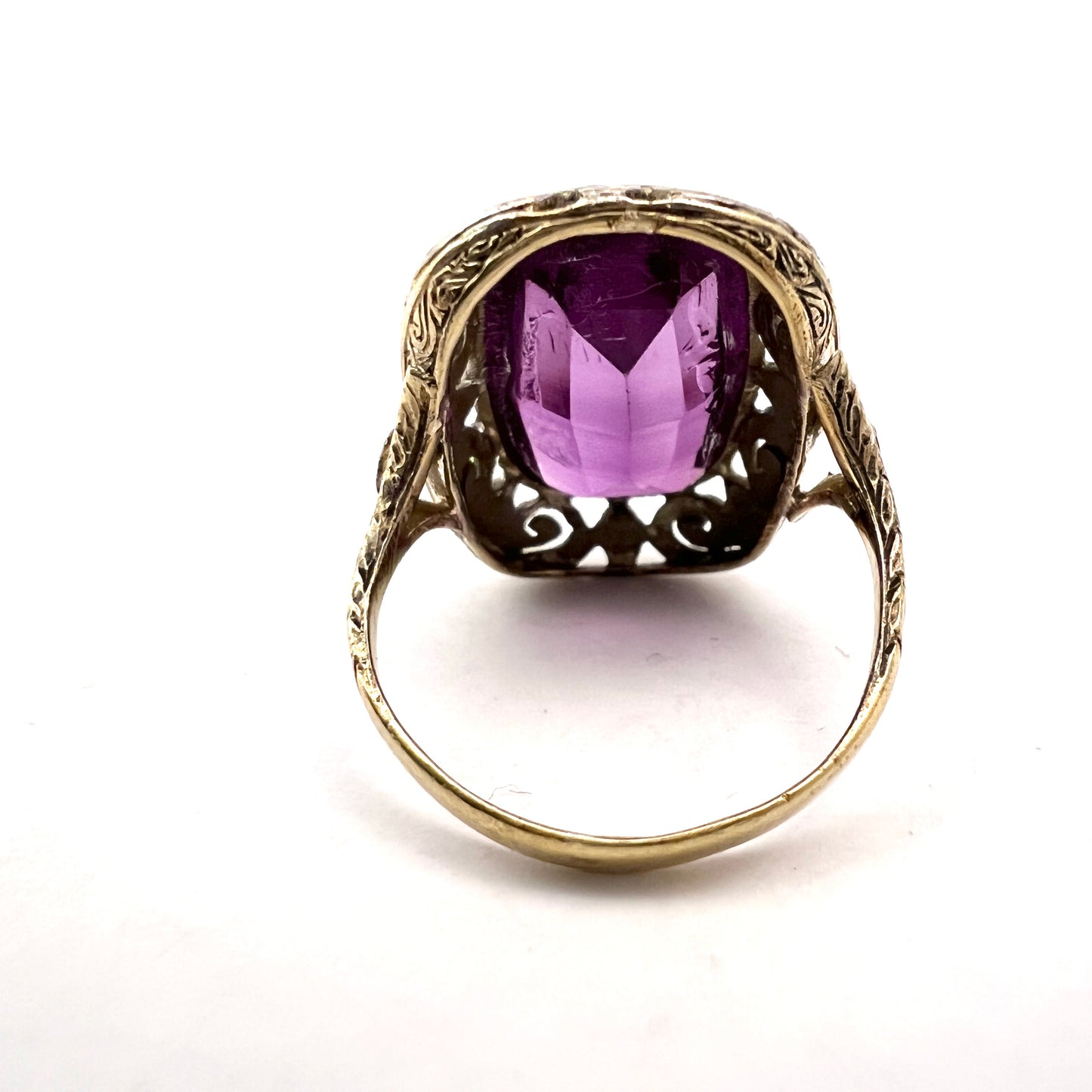 Maker FD 1930-40s. Vintage 18k Gold Silver Amethyst Ring.