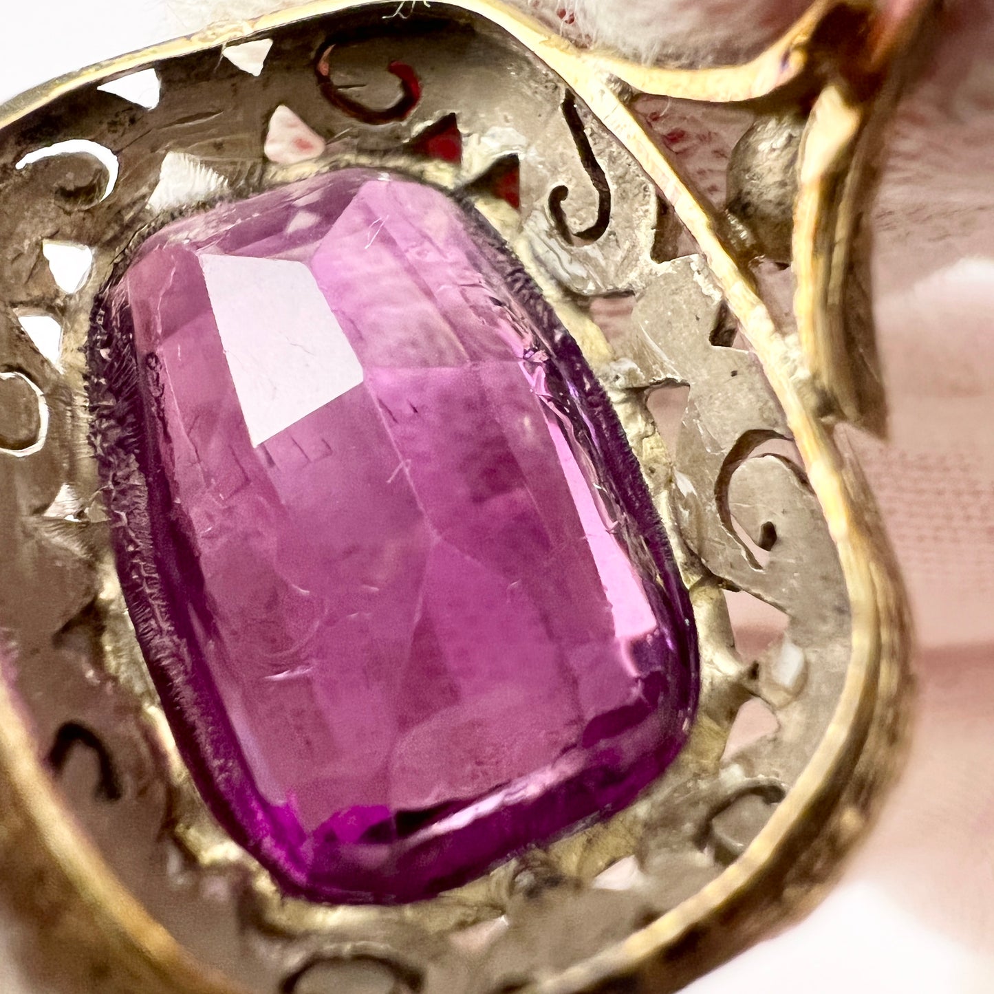 Maker FD 1930-40s. Vintage 18k Gold Silver Amethyst Ring.