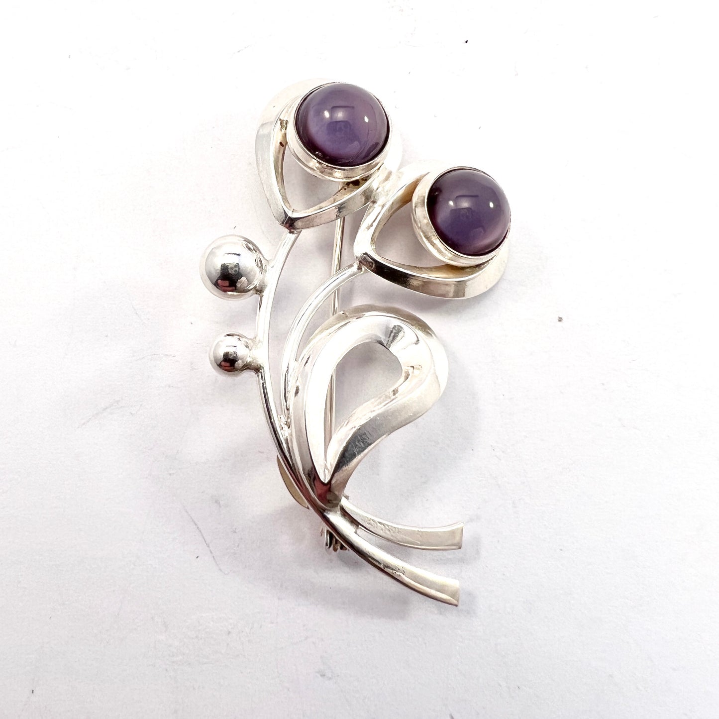 Herman Siersbøl Denmark 1950-60s. Sterling Silver Amethyst Brooch.