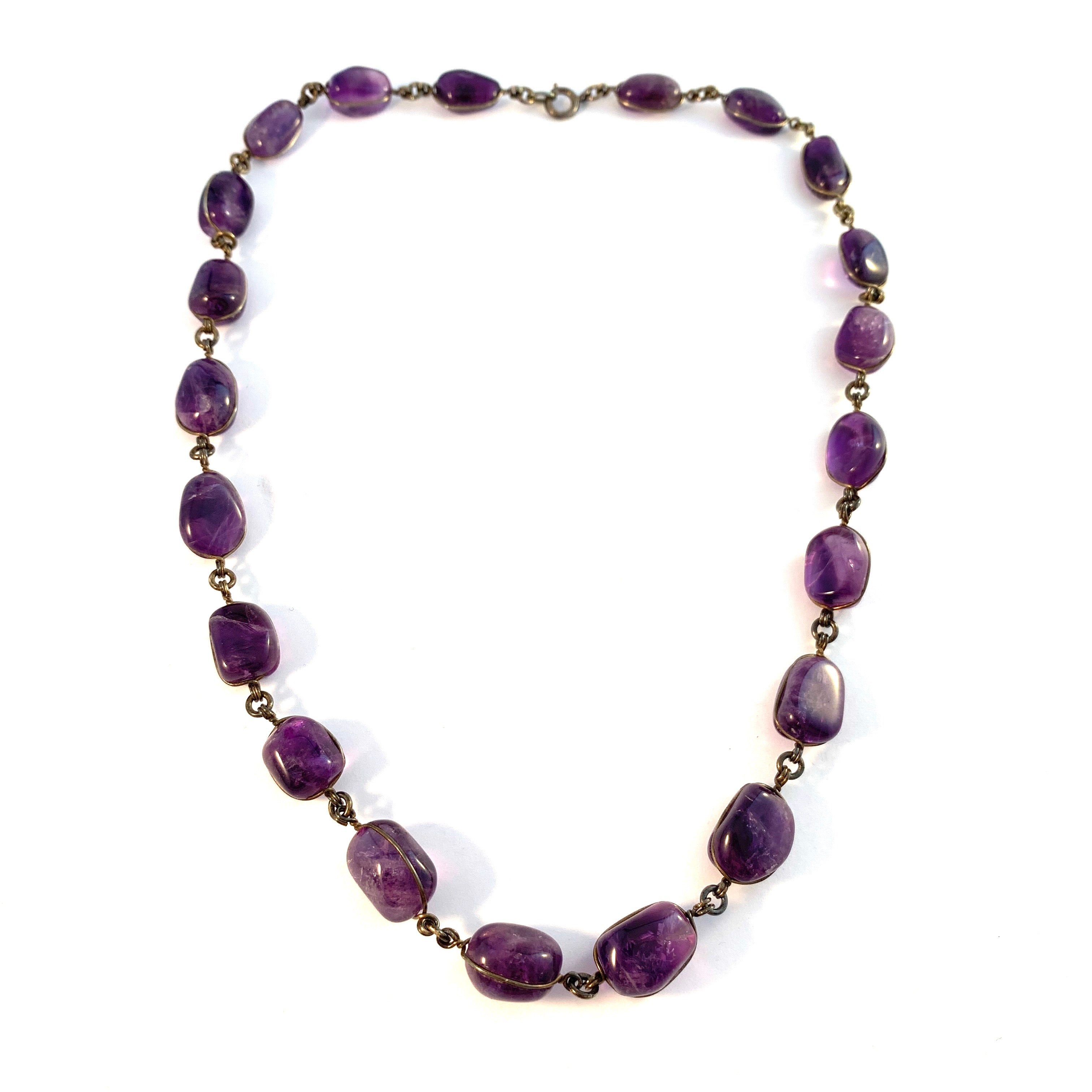 Antique c 1920s Solid 835 Silver Amethyst Riviere Necklace.