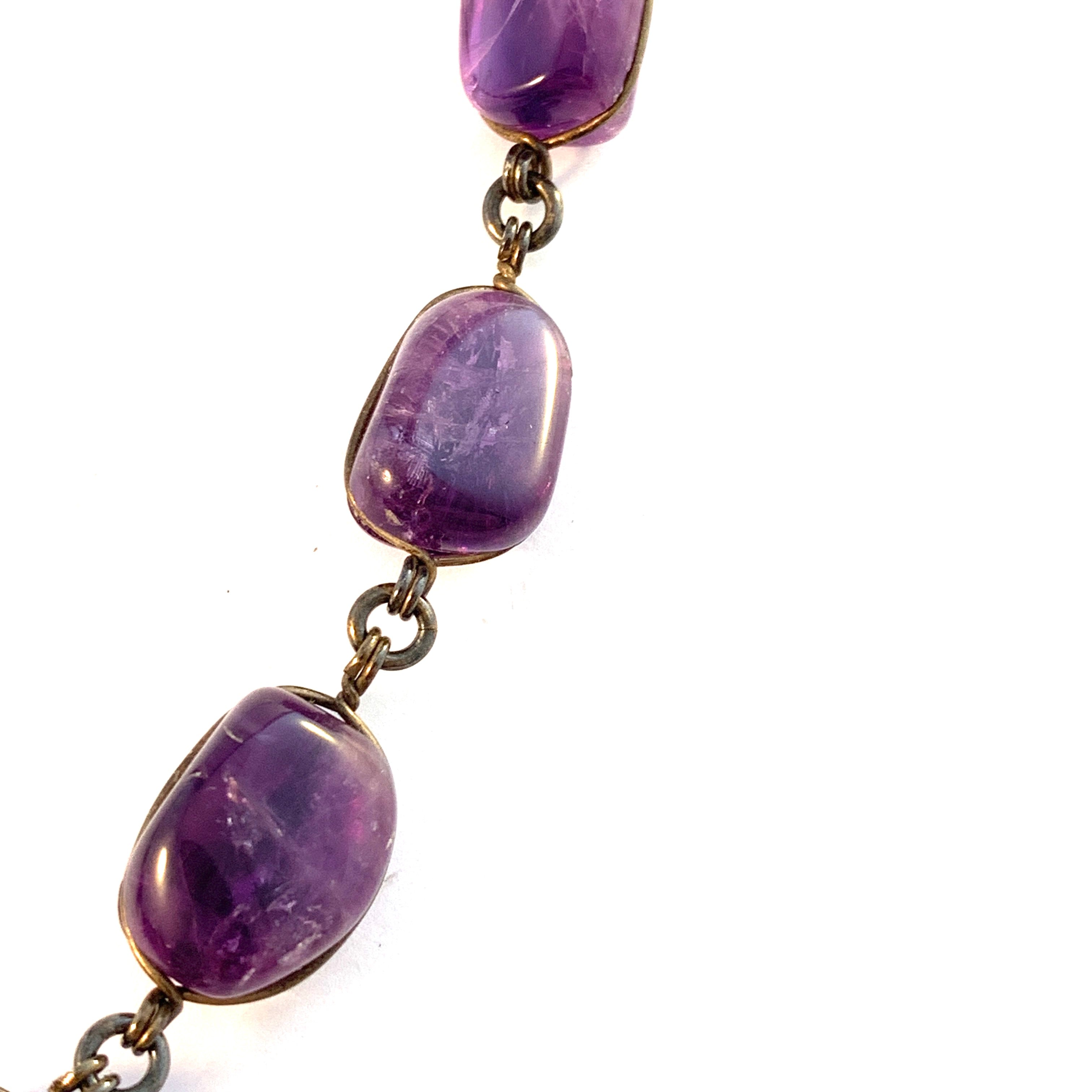 Antique c 1920s Solid 835 Silver Amethyst Riviere Necklace.