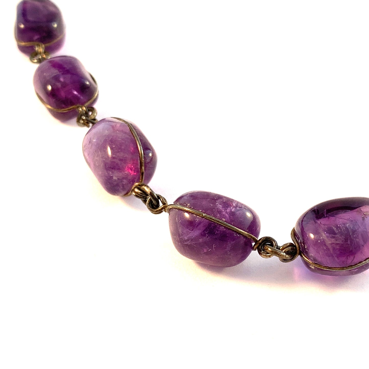 Antique c 1920s Solid 835 Silver Amethyst Riviere Necklace.