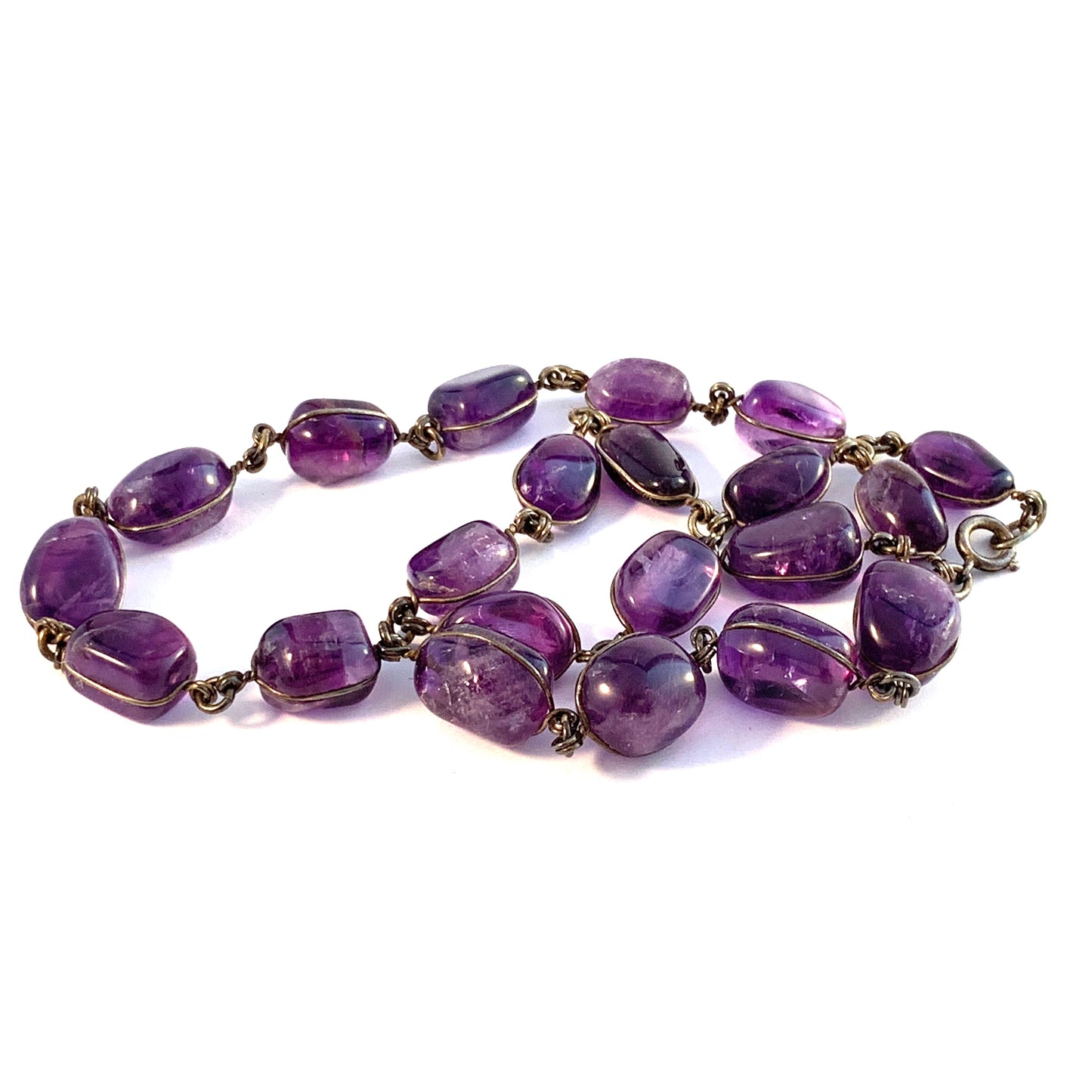 Antique c 1920s Solid 835 Silver Amethyst Riviere Necklace.