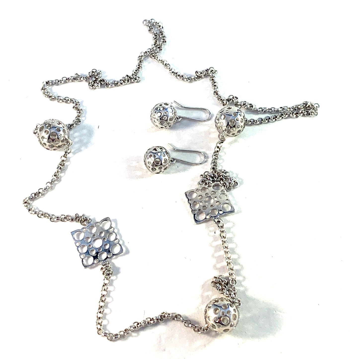 Liisa Vitali for Kultakeskus, Finland, Vintage Sterling Silver Necklace and Earrings