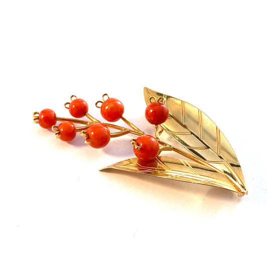 Sigurd Persson for Stigbert, Sweden 1952. Vintage 18k Gold Coral Brooch.