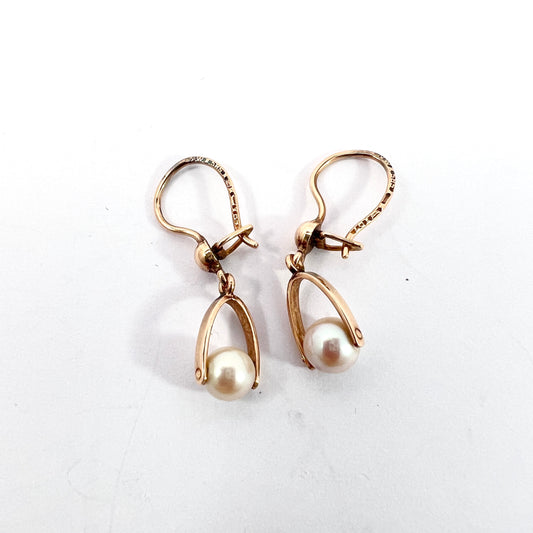 Eino Westerback, Finland 1955. Vintage 14k Gold Cultured Pearl Earrings.