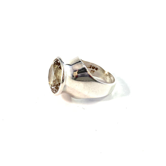 Bengt Hallberg, Sweden 1972. Sterling Silver Rock Crystal Adjustable Size Ring.