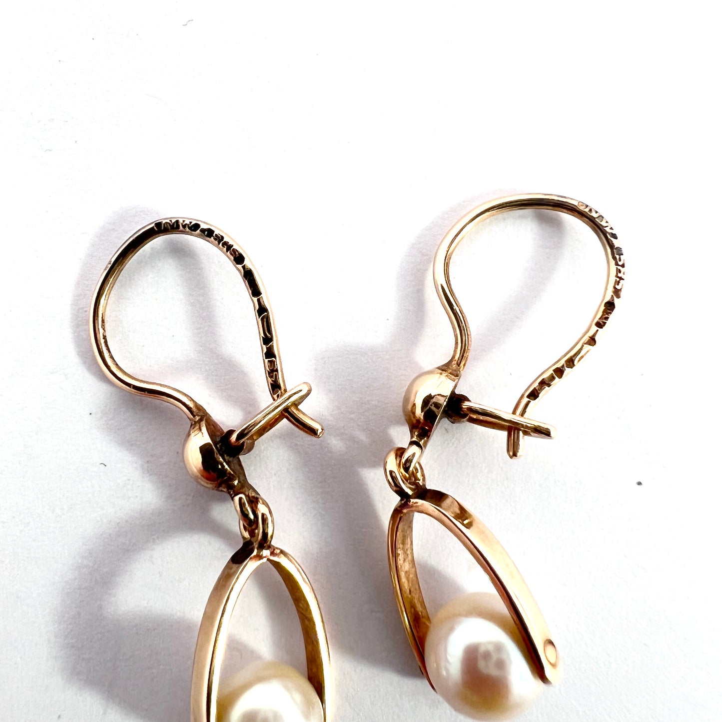 Eino Westerback, Finland 1955. Vintage 14k Gold Cultured Pearl Earrings.