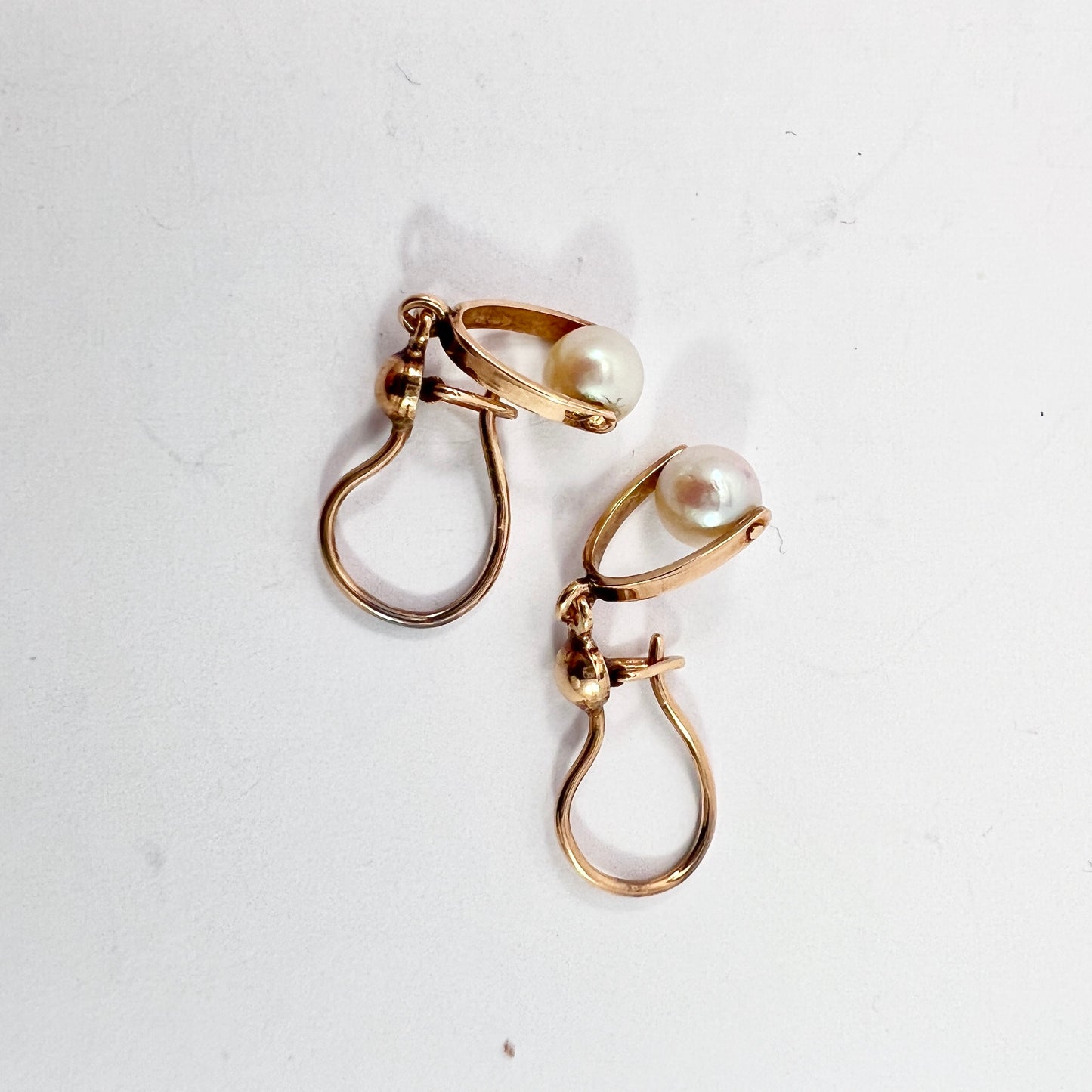 Eino Westerback, Finland 1955. Vintage 14k Gold Cultured Pearl Earrings.