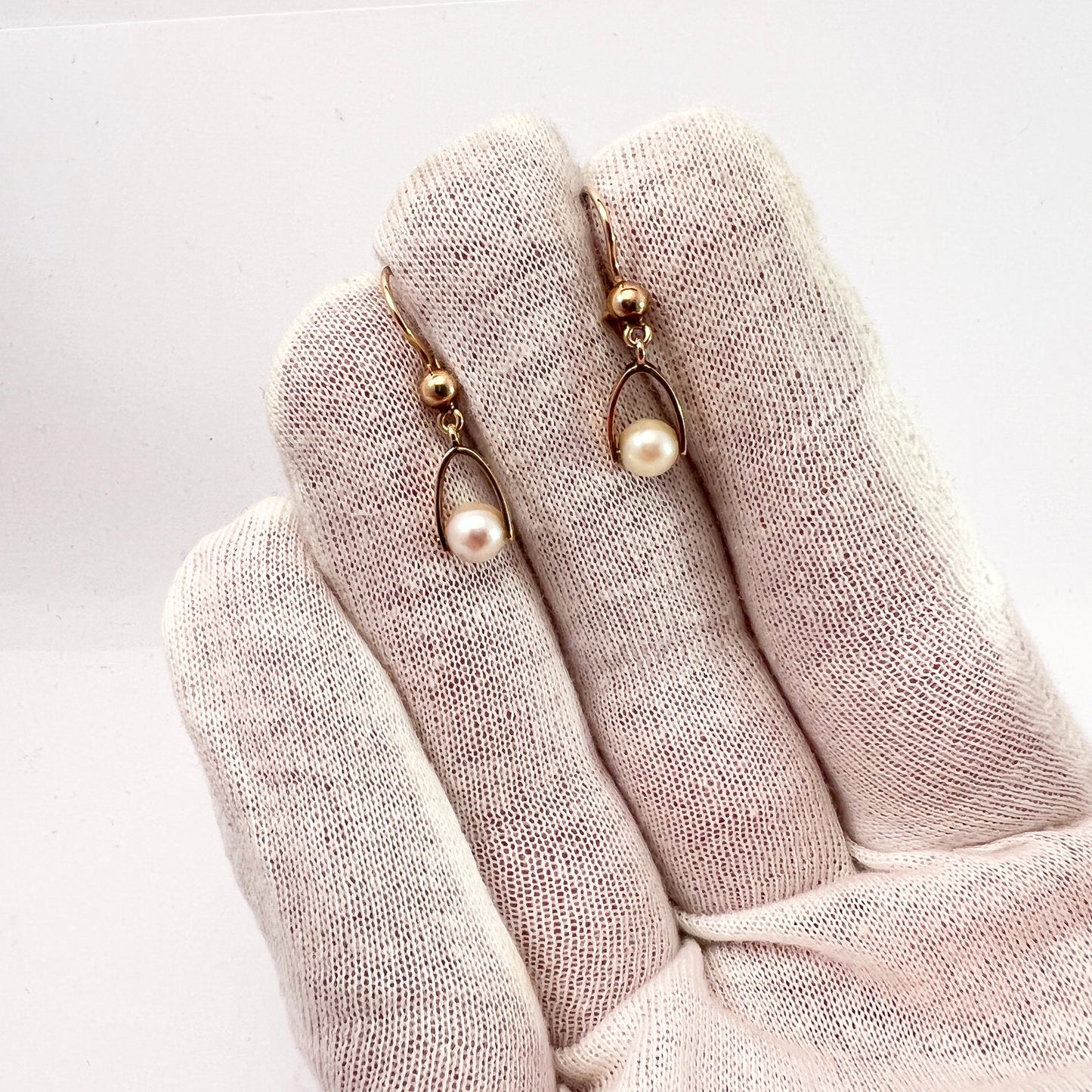 Eino Westerback, Finland 1955. Vintage 14k Gold Cultured Pearl Earrings.