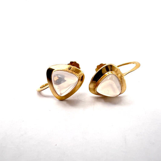 Sweden c 1950s. Vintage 18k Gold Moonstone Earrings.