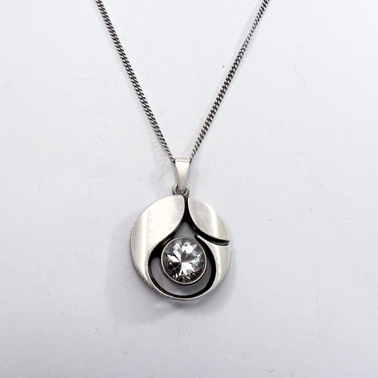 Karl Laine for Finn Feelings, Finland Vintage Sterling Silver Rock Crystal Pendant Necklace.