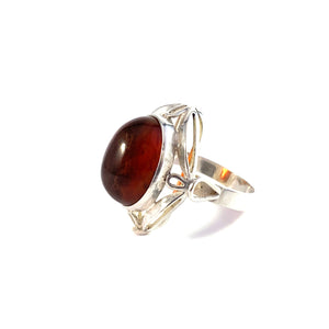 Warsaw Poland 1960s Bold Solid Silver Amber Ring. Maker's Mark