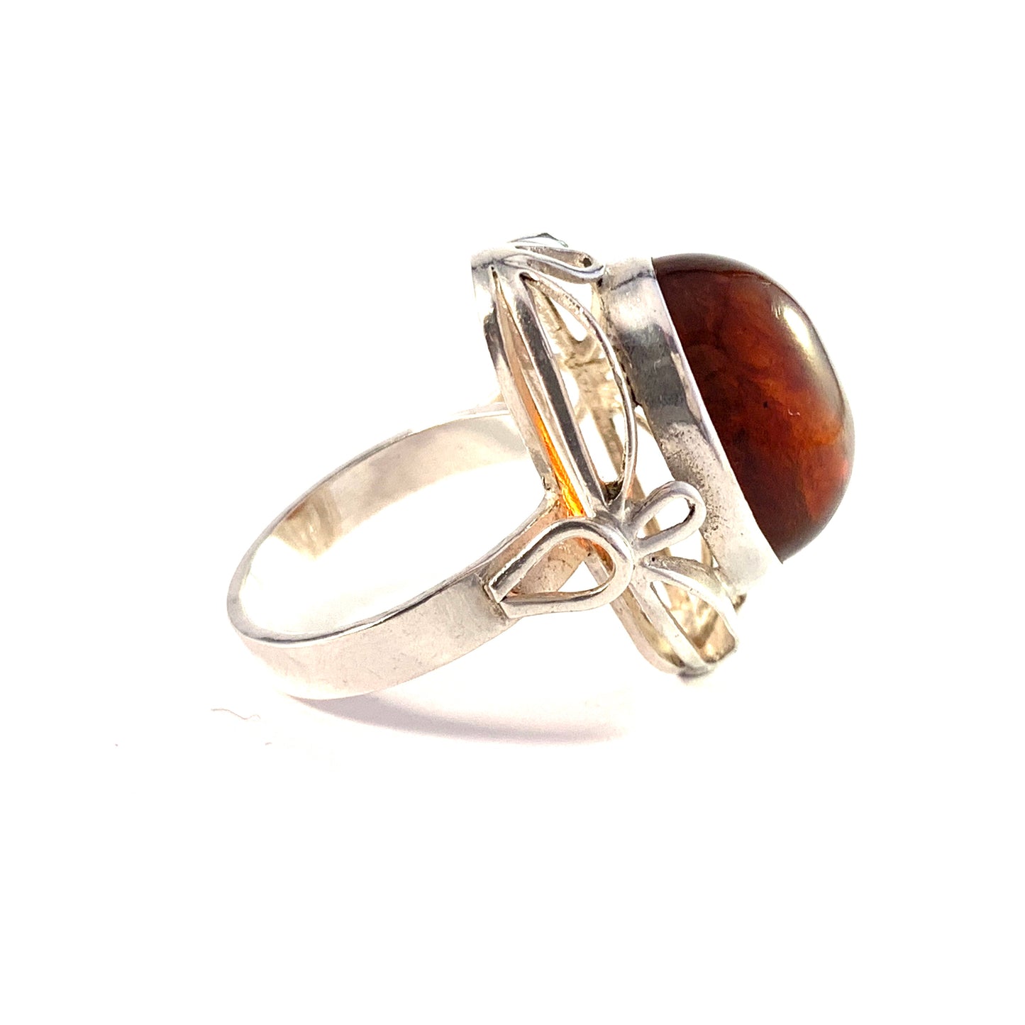 Warsaw Poland 1960s Bold Solid Silver Amber Ring. Maker's Mark