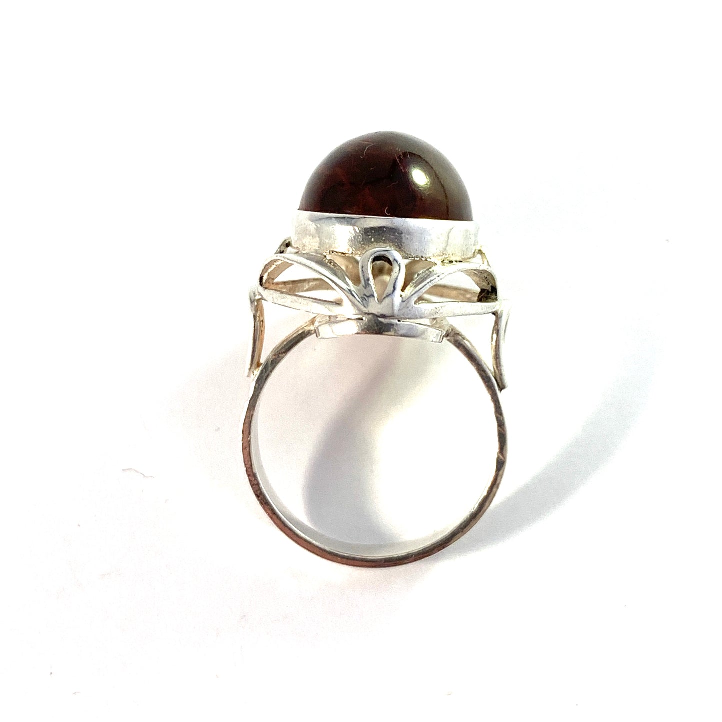 Warsaw Poland 1960s Bold Solid Silver Amber Ring. Maker's Mark