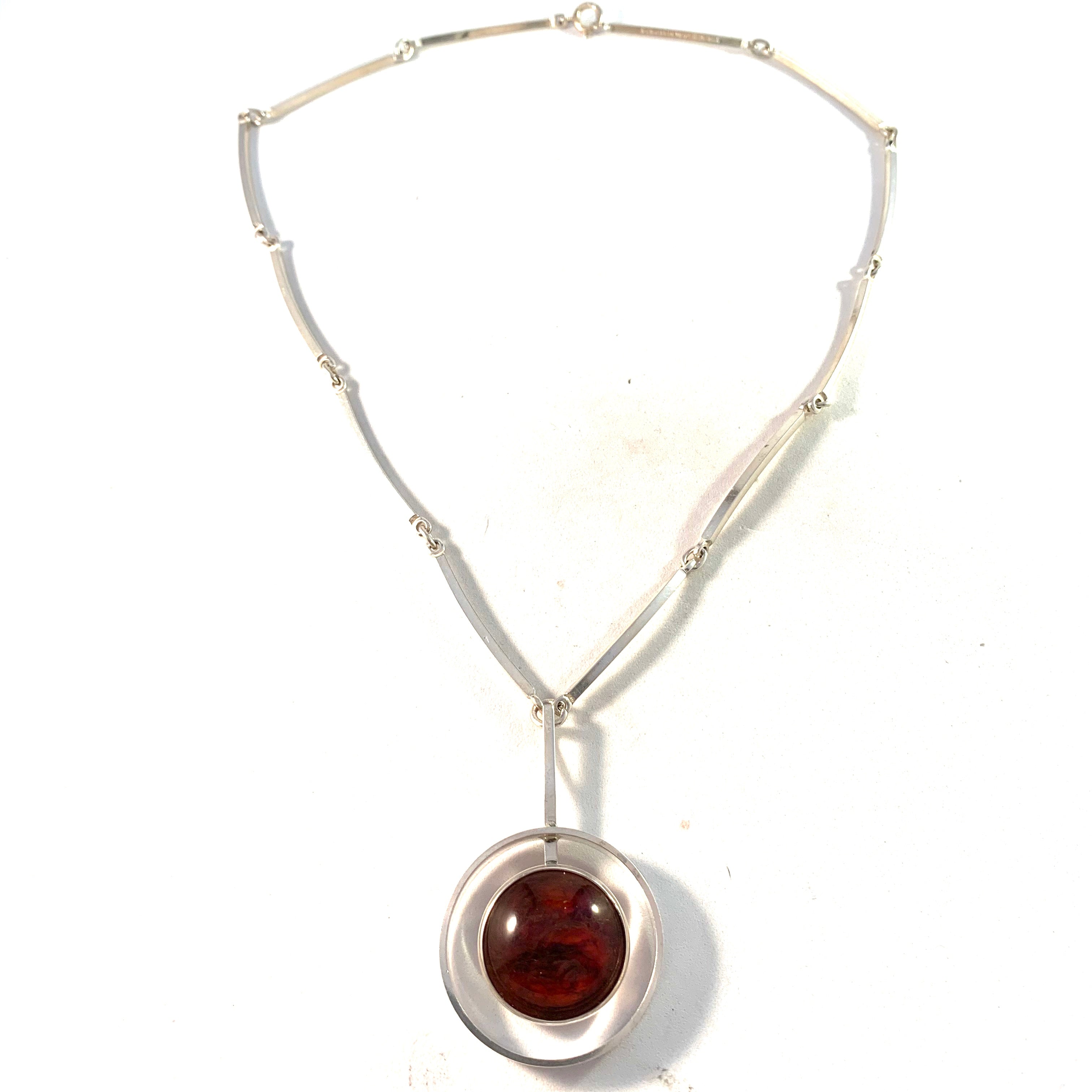 Niels Erik From, Denmark 1960s Sterling Silver Amber Necklace. – T ...