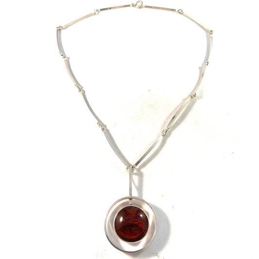 Niels Erik From, Denmark 1960s Sterling Silver Amber Necklace.