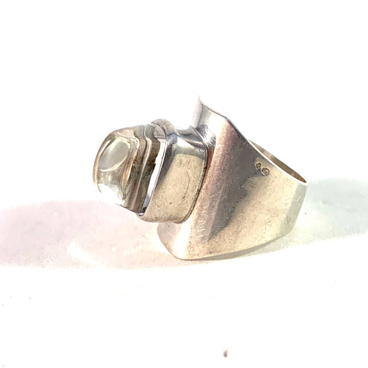 Swedish Import 1960s Solid 835 Silver Acrylic Modernist Space Age Ring.