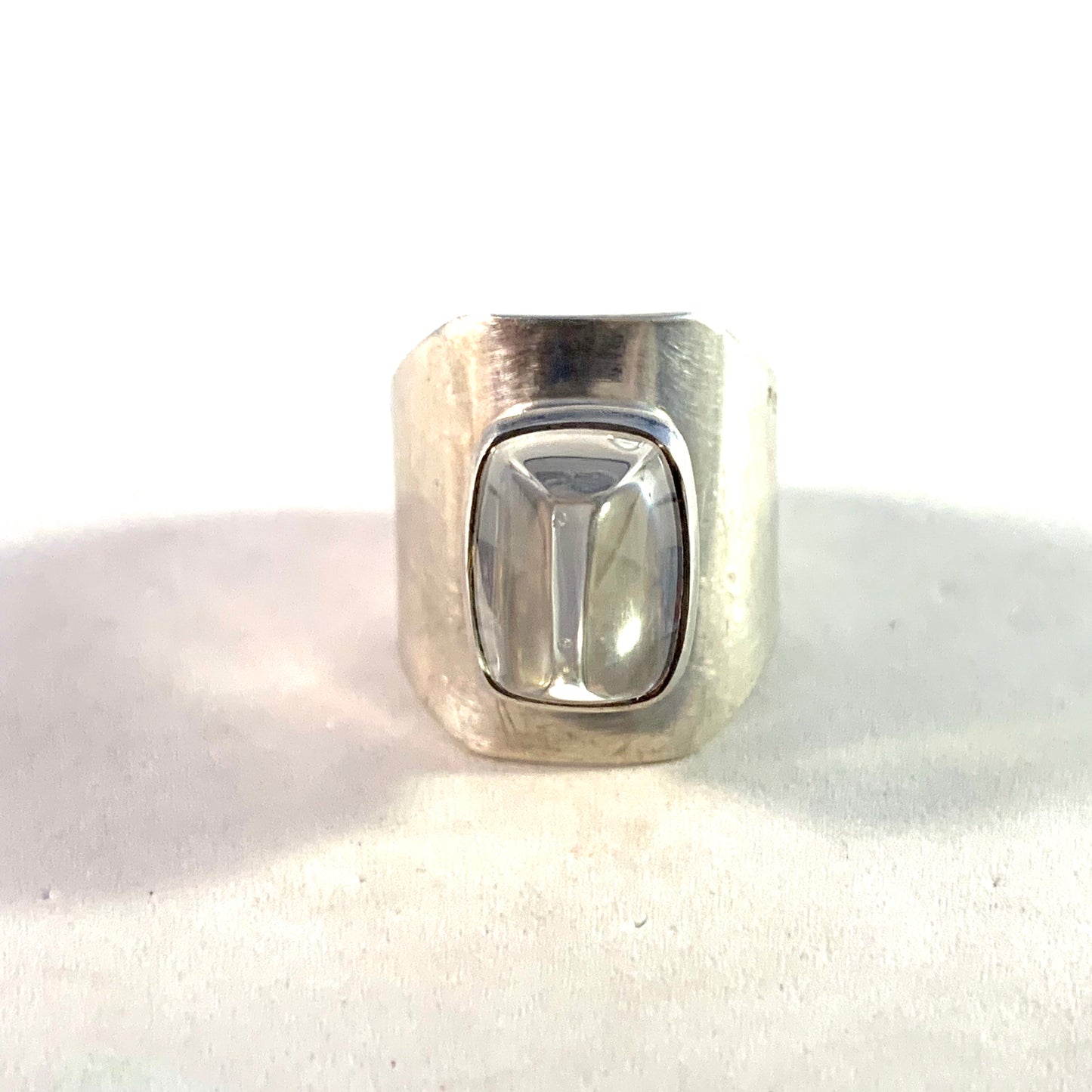 Swedish Import 1960s Solid 835 Silver Acrylic Modernist Space Age Ring.