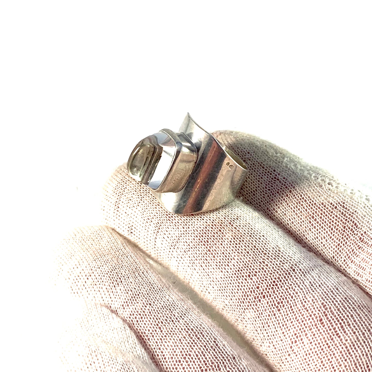 Swedish Import 1960s Solid 835 Silver Acrylic Modernist Space Age Ring.