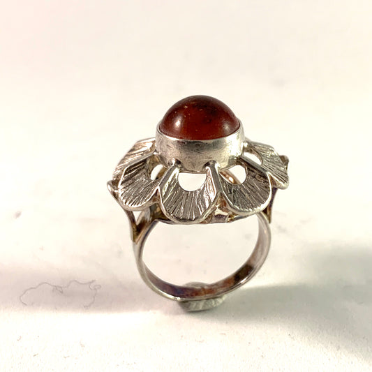 Krakow, Poland Vintage 800 Silver Baltic Amber Ring.