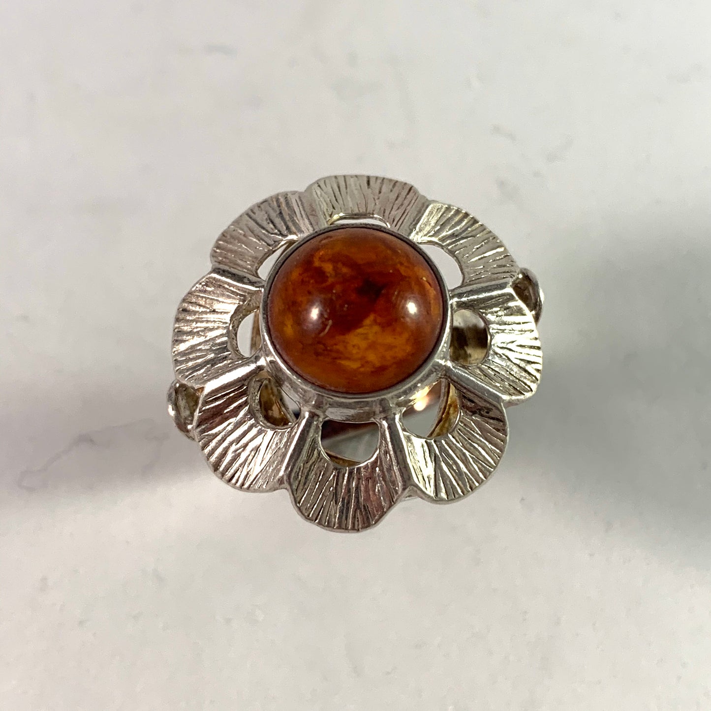 Krakow, Poland Vintage 800 Silver Baltic Amber Ring.