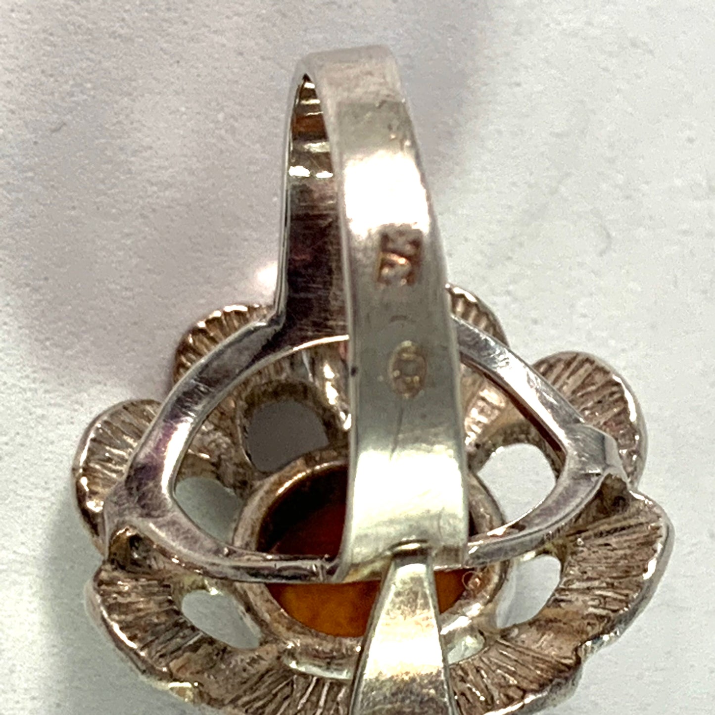 Krakow, Poland Vintage 800 Silver Baltic Amber Ring.