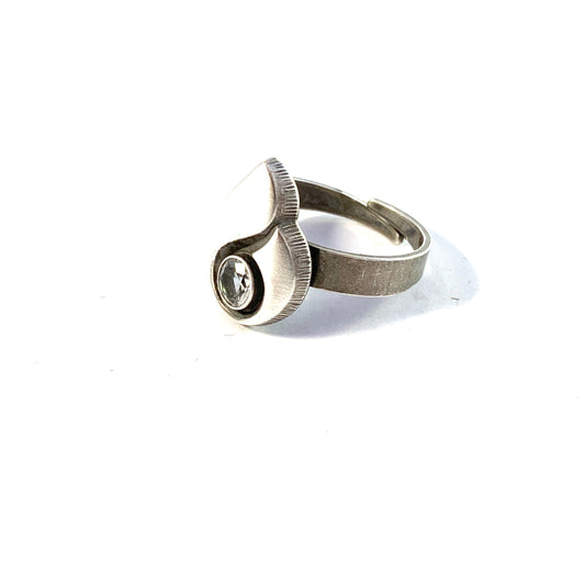 FinnFeelings, Finland Vintage Sterling Silver Rock Crystal Adjustable Size Ring.