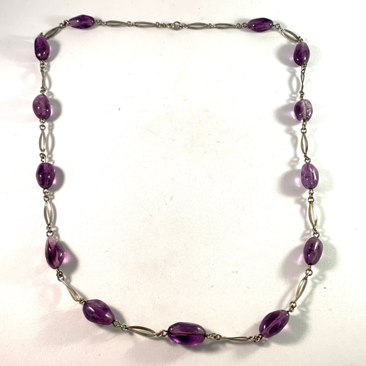 Swedish Import Mid Century Solid Silver Amethyst Necklace.
