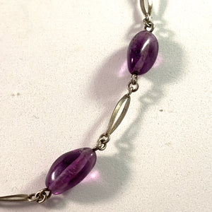 Swedish Import Mid Century Solid Silver Amethyst Necklace.
