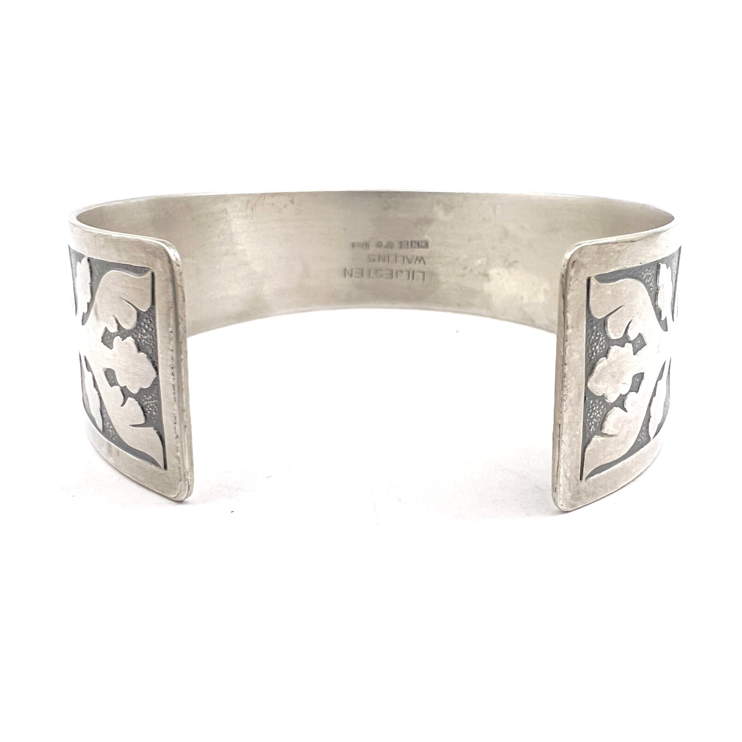 Liljesten - Wallins, Sweden 1959. Vintage Mid-century Sterling Silver Cuff Bracelet. Engraved KP