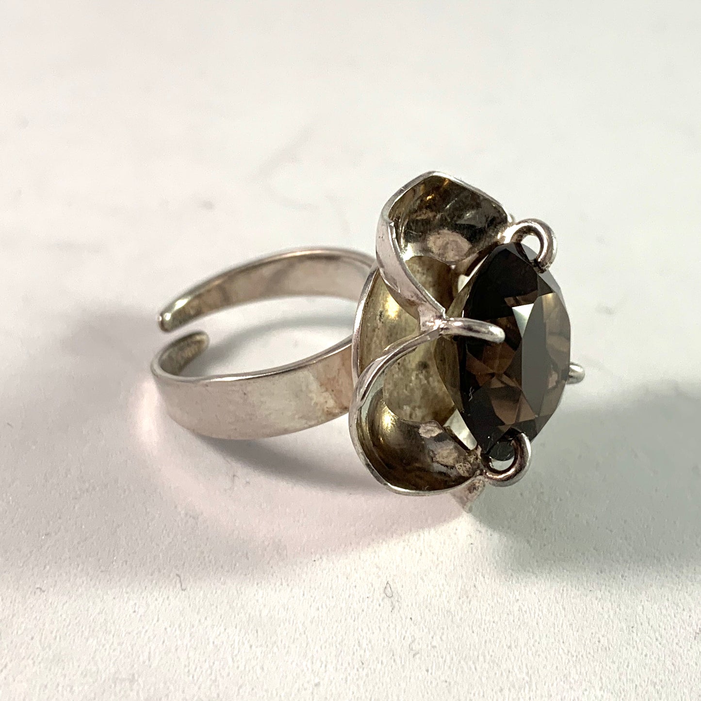 E. Christophersen Norway Vintage 830 Silver Smoky Quartz Bold Ring.