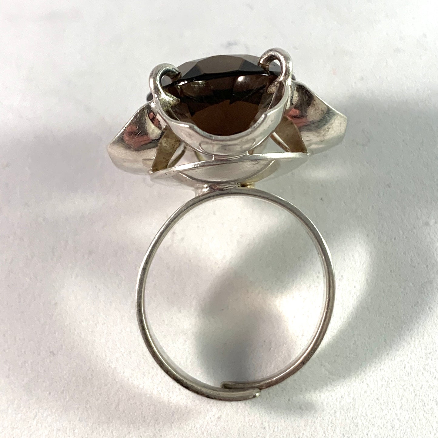 E. Christophersen Norway Vintage 830 Silver Smoky Quartz Bold Ring.