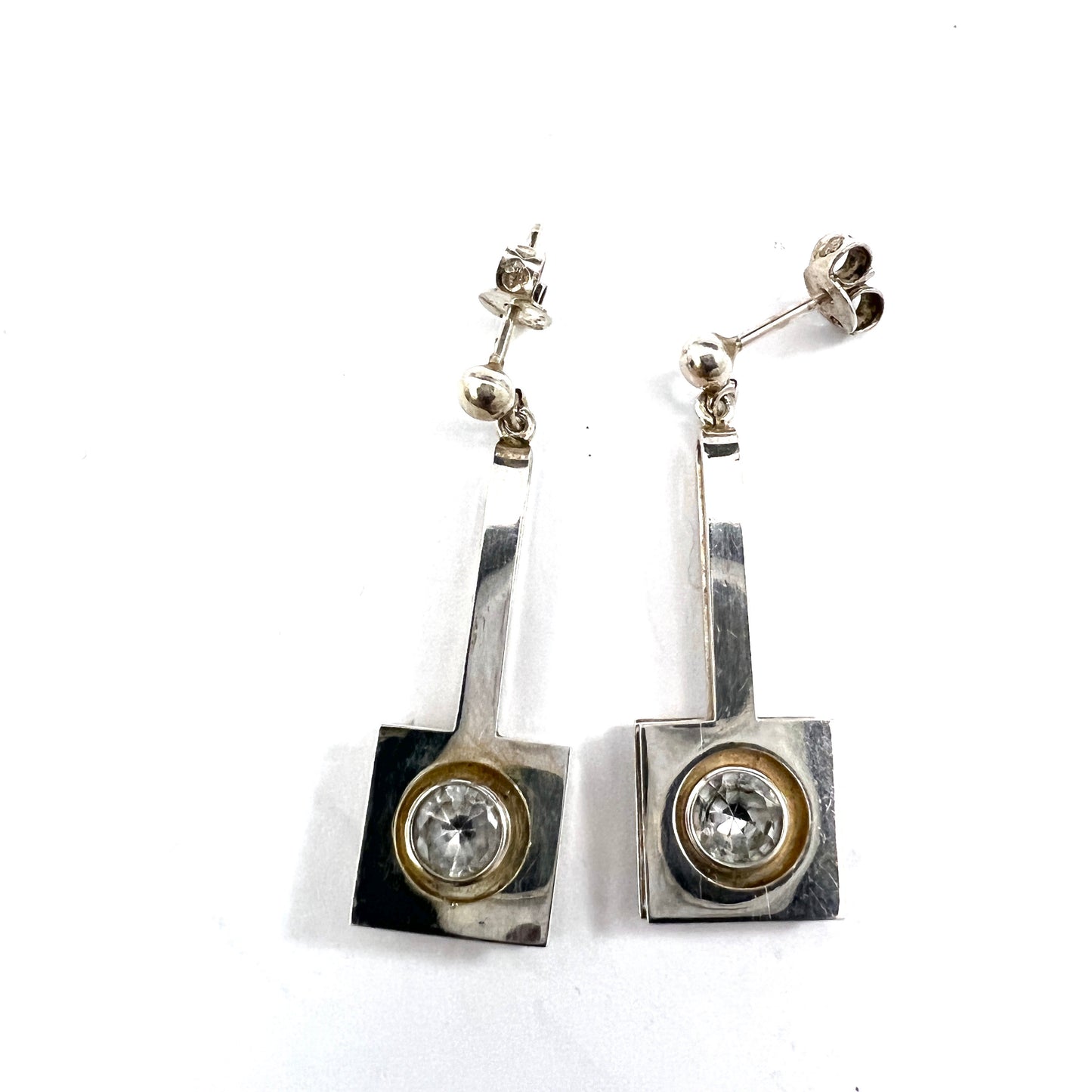 Alton, Sweden c 1970s. Sterling Silver Rock Crystal Earrings.