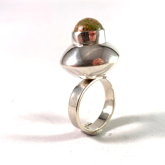 Sweden Vintage Bold Sterling Silver Hardstone Ring.