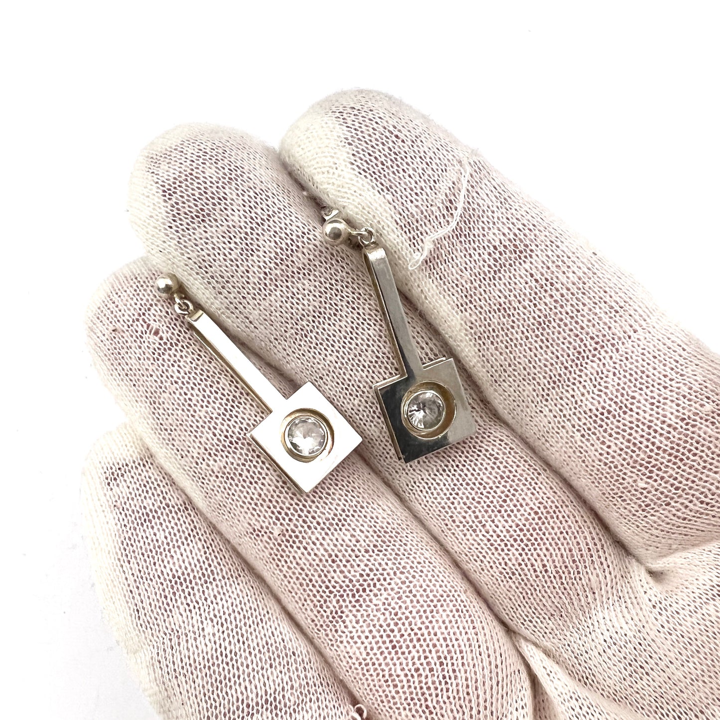 Alton, Sweden c 1970s. Sterling Silver Rock Crystal Earrings.