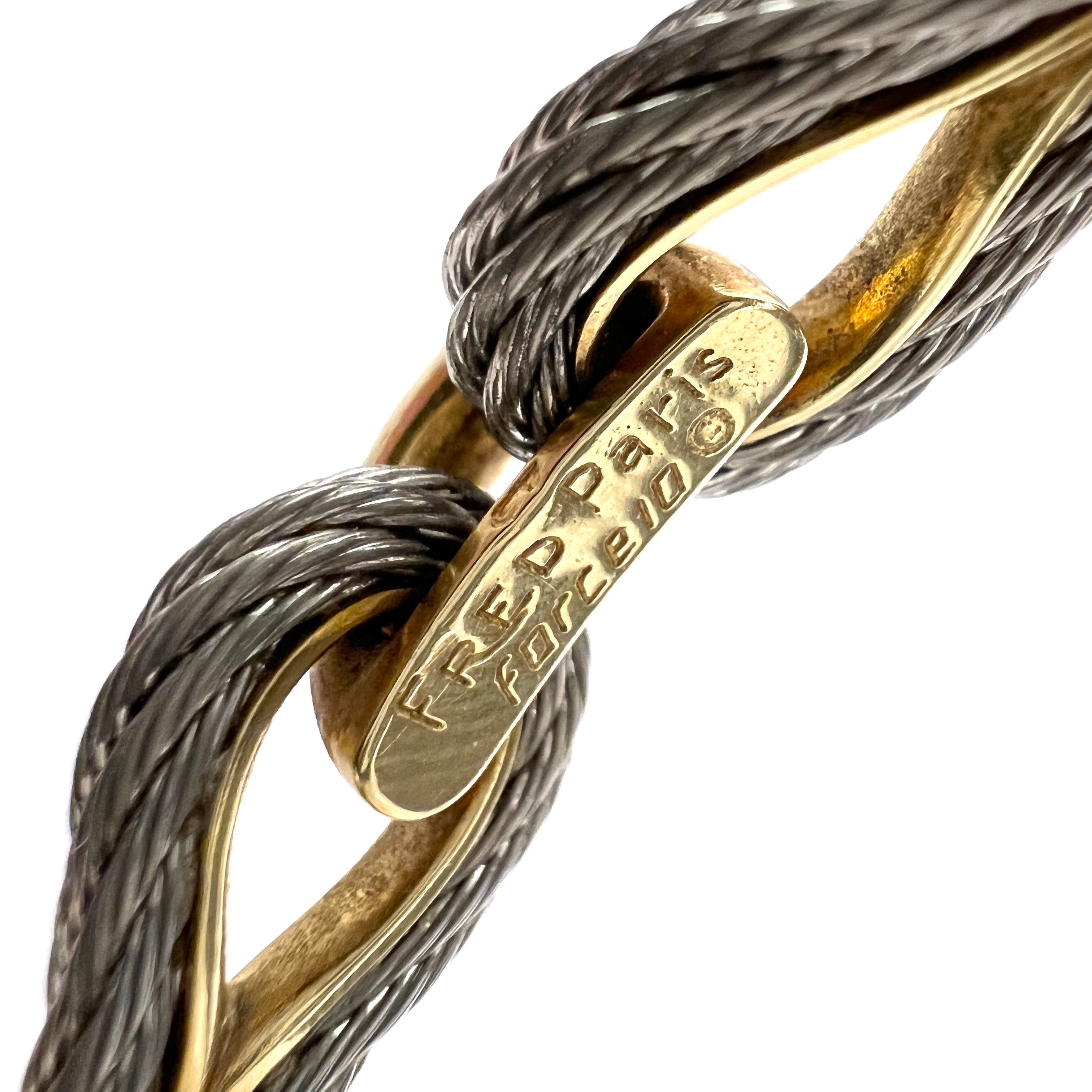 A Fred Paris Stainless Steel and 18K Gold Cable Bracelet - Ruby Lane