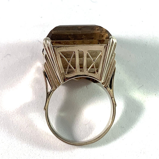 S C Fough, Denmark Mid Century 14k White Gold Quartz Cocktail Ring