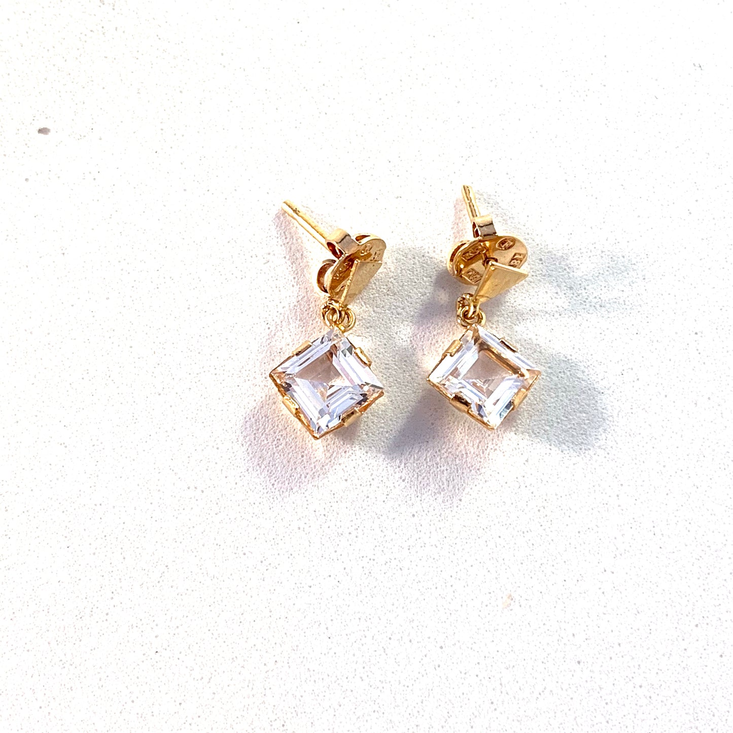 Alton, Sweden year 1970 Modernist 18k Gold Rock Crystal Pair of Earrings