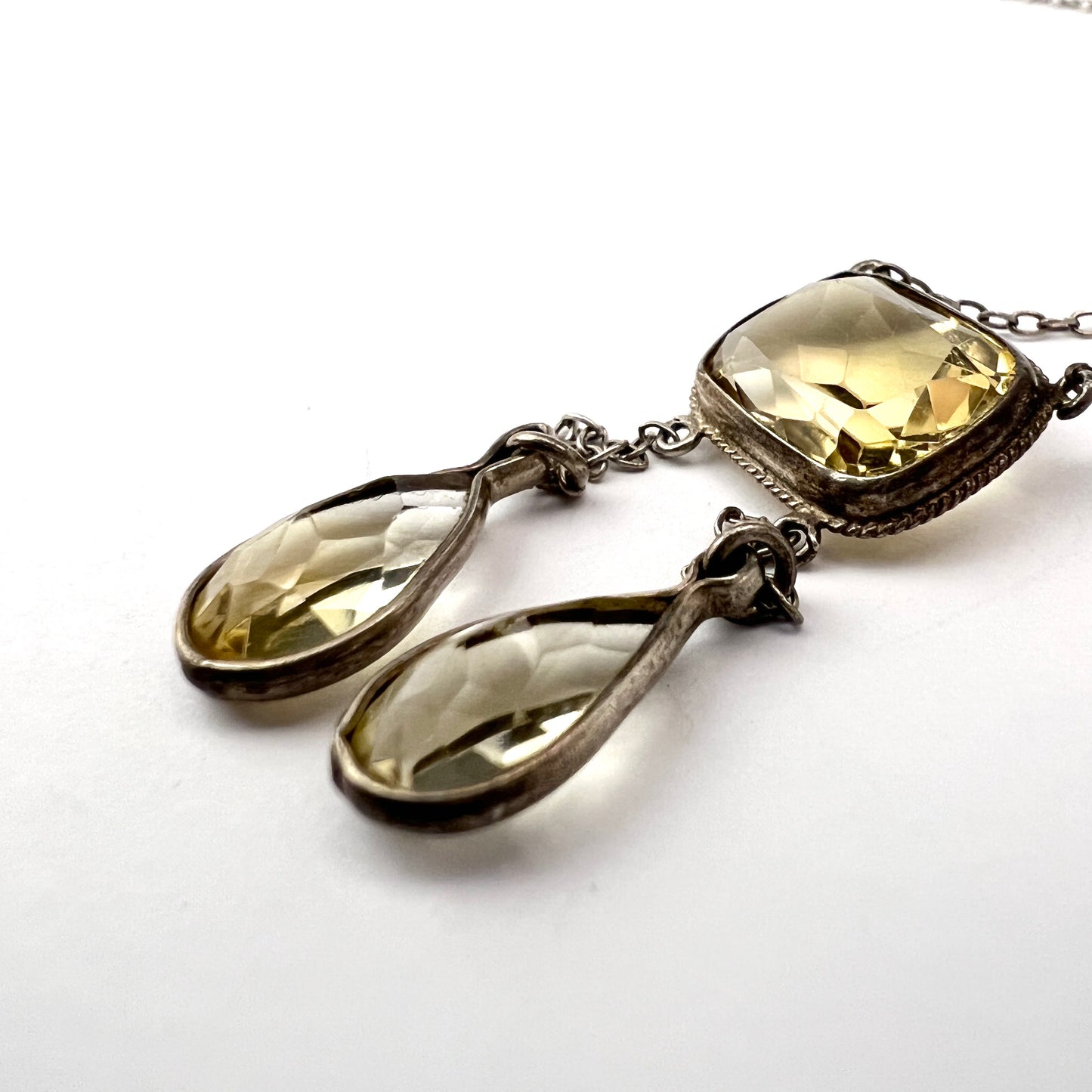 Denmark c 1910. Antique 830 Silver Citrine Negligee Necklace